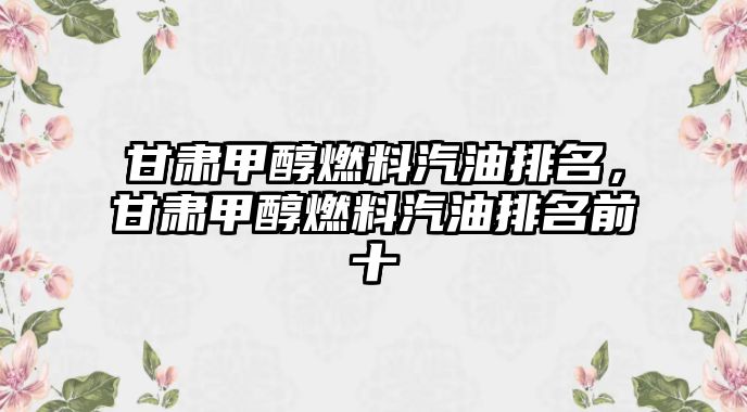 甘肅甲醇燃料汽油排名，甘肅甲醇燃料汽油排名前十