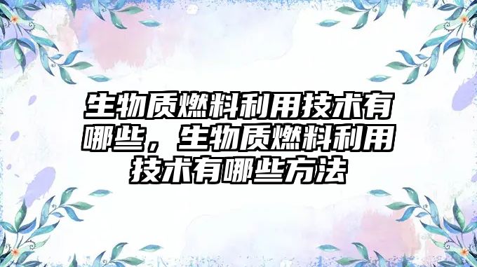 生物質(zhì)燃料利用技術(shù)有哪些，生物質(zhì)燃料利用技術(shù)有哪些方法