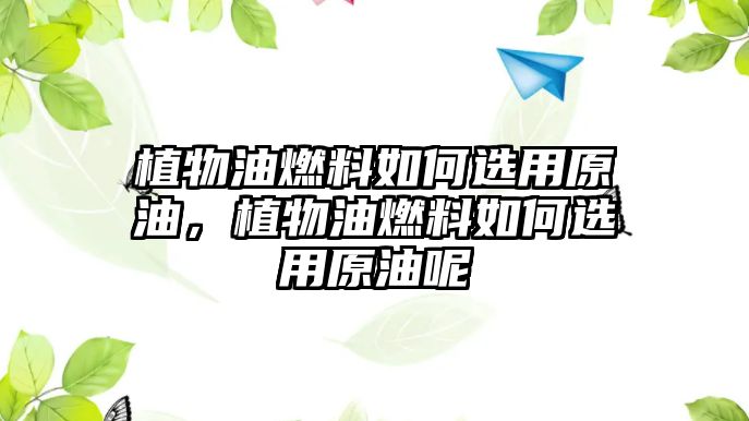 植物油燃料如何選用原油，植物油燃料如何選用原油呢