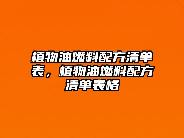 植物油燃料配方清單表，植物油燃料配方清單表格