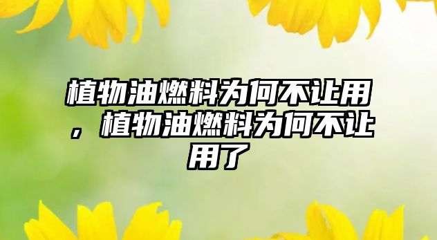 植物油燃料為何不讓用，植物油燃料為何不讓用了
