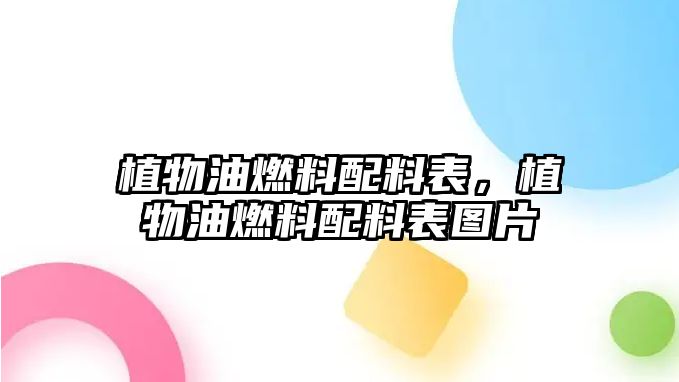 植物油燃料配料表，植物油燃料配料表圖片
